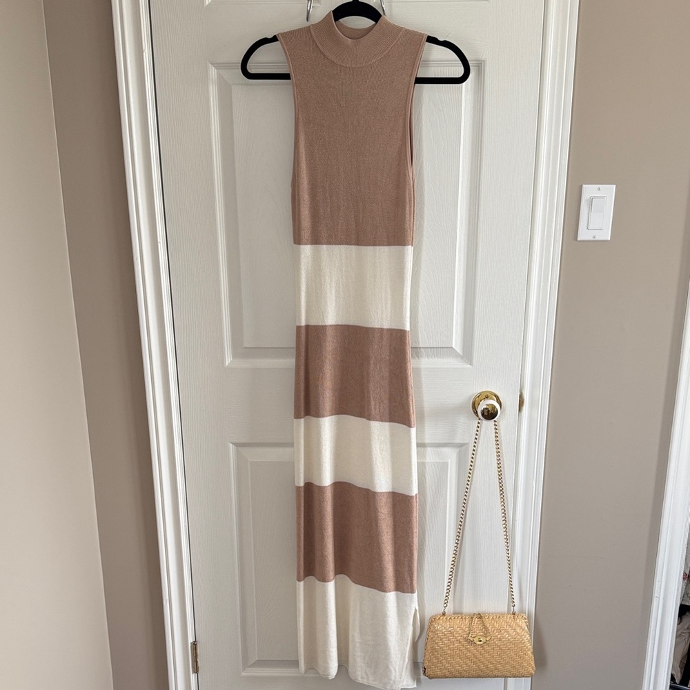 NWT Sleeveless Striped Maxi Dress - Tan and Cream